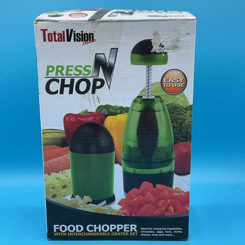 Total Vision Press N Chop Food Chopper Interchangeable Grater Set. New
